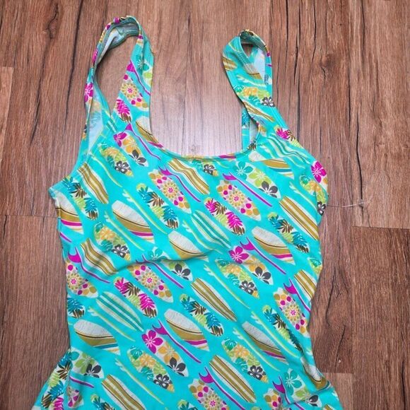 NEW Aliana Swim One Piece Surfboard Print Swimsuit Womens Size M Green - Picture 2 of 5